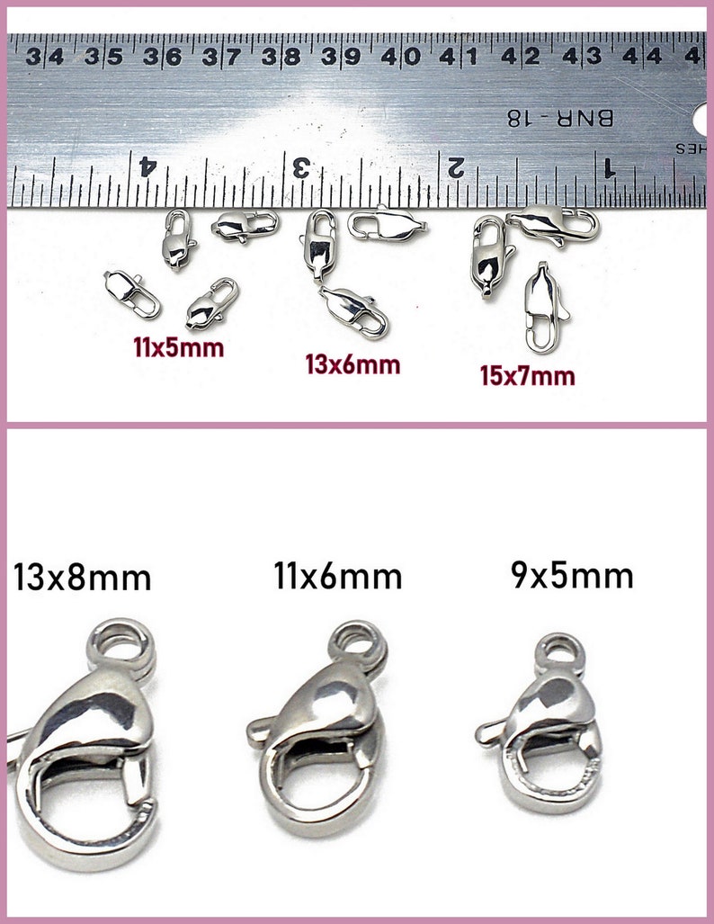 Stainless Steel Lobster Clasp 12PCs/Bag different Sizes 9x5mm/11x6mm/11x5mm/13x6mm/13x8mm/15x7mm Jewelry Finding Parts For Jewelry Making image 1
