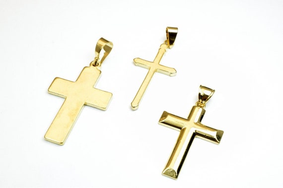 18K PVD Gold Cross Religious Pendant Plain Charms Without Jesus 3 Sizes  Christian Crosses for Jewelry Making GP88, GP89, GP90 