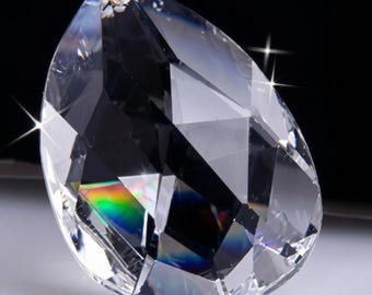 Kristall-Kronleuchter facettierte Teardrop-Prismen, klar AB-irisierend (50 x 28 mm, Glas, Einloch-Hängeanhänger )