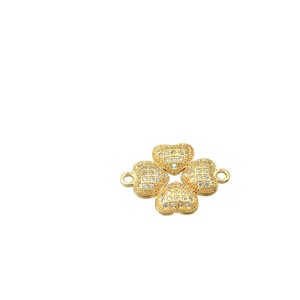 18K Gold Filled Look, Flower Heart Connector 19x14.5mm - Micro Pave CZ Cubic Zirconia - GFM36