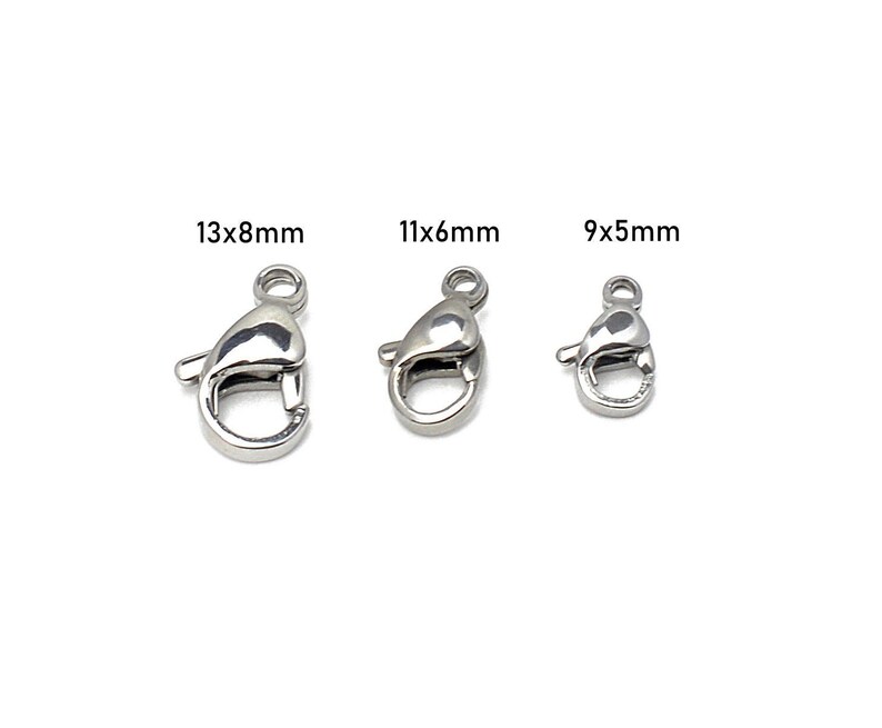 Stainless Steel Lobster Clasp 12PCs/Bag different Sizes 9x5mm/11x6mm/11x5mm/13x6mm/13x8mm/15x7mm Jewelry Finding Parts For Jewelry Making image 3