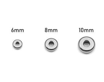 Bulk Stainless Steel Rondelle Spacer Beads: Smooth Industrial Style, Silver Tone Metal (Sizes 6mm-10mm, Jewelry Making Supply)