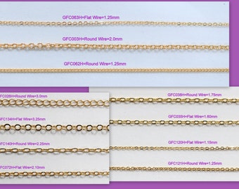 18K Gold Filled Look, EP Flat Cable,Link Extension Chain 1.15mm/1.25mm/1.6mm/1.75mm/2mm/2.10mm/2.25mm/3.0mm/3.25mm