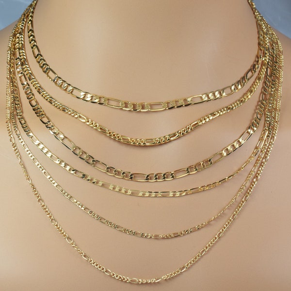 18k/14K Figaro Cuban Link Gold Filled chain 2mm/3mm/3.5mm/4mm sold by foot