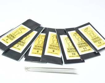 Deer Brand Double Long Sewing Needles: Assorted Sizes 6-12 - Zinc Alloy, Strong Steel, Beading, Embroidery, Quilting Supplies