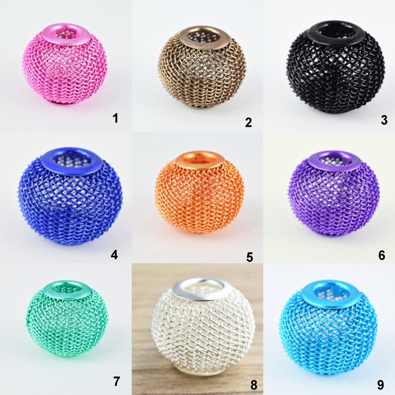 6 PCs Wire Mesh Beads Basketball wives large hole Round Beads 18mm metal jewelry big hoop earring chunky bead jewelry making
