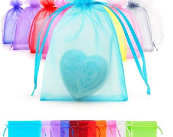 Bolsas de organza transparentes con cordón para regalos: elegantes bolsas multiusos para embalaje, bodas y almacenamiento de joyas (100 unidades, tela de organza).