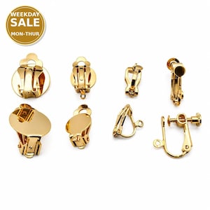 Clip On Earring Findings DIY Jewelry, Gold Filled Alternative Adjustable Screw Back, Flat Pad Clips (Non-Pierced, Pair)