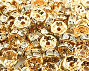 Gold Filled Alternative Rhinestone Spacer Roundel Jewelry, Tarnish Resistant (4mm-12mm Sizes, Electroplated  Base)