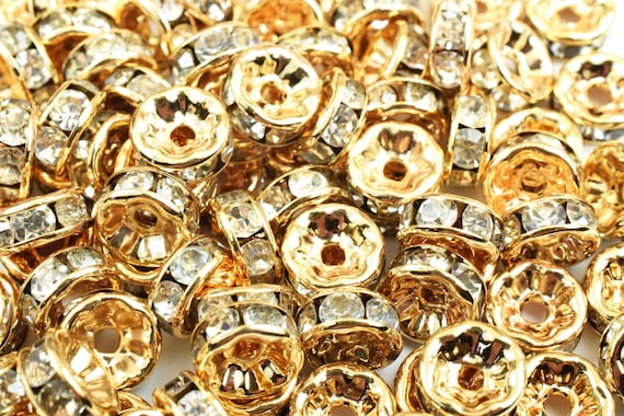 Gold Filled Alternative Rhinestone Spacer Roundel Jewelry, Tarnish Resistant (4mm-12mm Sizes, Electroplated  Base)