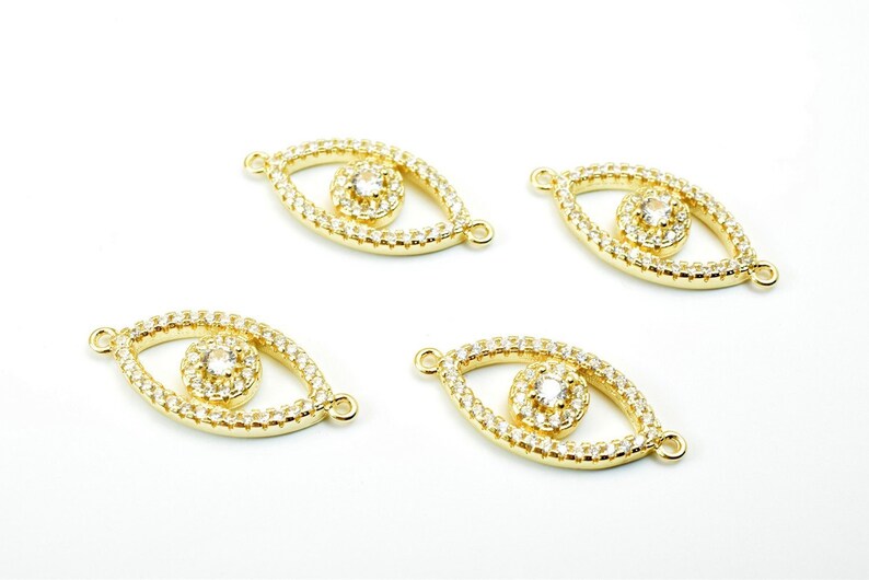 Evil Eye Rhinestone Evil Eye Rhinestone Connector 14K Gold Filled Look- Size 25x10mm Micro ...