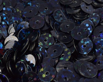 Midnight Blue Black Iridescent Sequins - Loose Round Paillettes - 3/4/6mm Sizes, Sheen Surface, Lightweight, Ideal for Costumes and Apparel