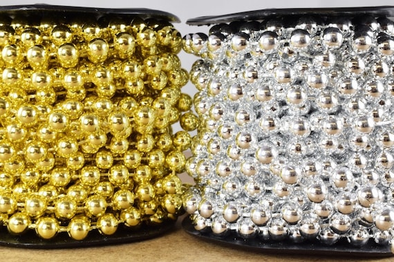 Rouleau de perles en plastique de 7 mm 10 mètres de perles de mariage  blanches/crémeuses/argentées/or sur une bobine, rouleau, fil de guirlande  de perles acryliques -  France