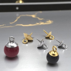 Gold and Silver Screw-Eye Cup Bails for Pendants – 6mm/ 8mm Loop-Top Pegs – 12 pcs Stainless Steel Findings for Resin, Polymer Clay Jewelry