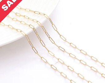 Paper Clip Chain Cable Link: Electroplated Gold Finish, 2mm & 3mm Sizes | 18K Gold Copper, Skin-Friendly, Jewelry Crafting