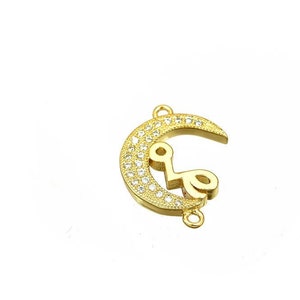 Love Connector 18K Gold Filled Look, EP Size 22x19.5mm Micro Pave Bead with Clear CZ Cubic Zirconia- GFM25