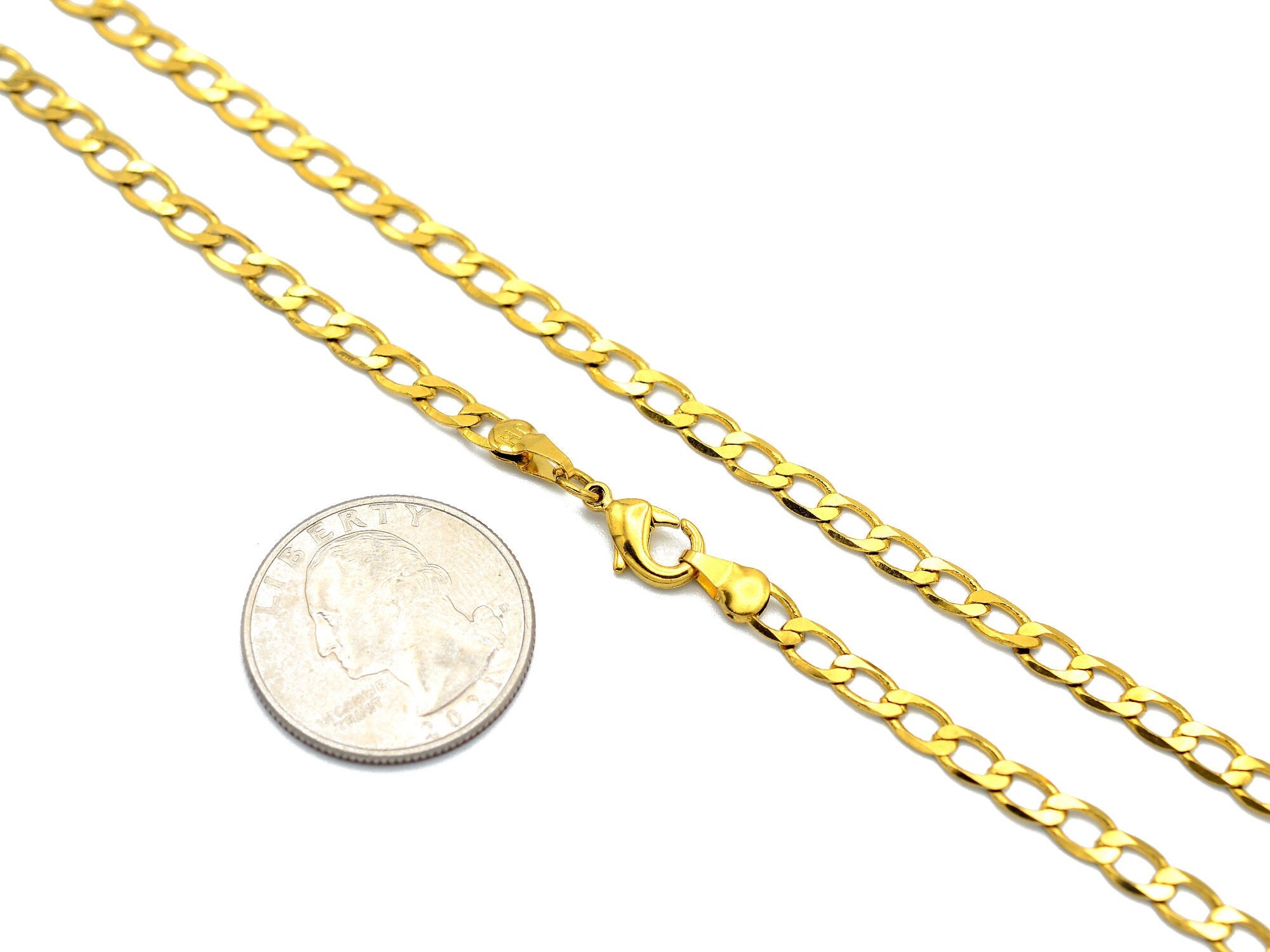 H&J Jewelry 18K Gold Filled 2mm Cuban Curb Link Chain Necklace, 18 Inch, Unisex