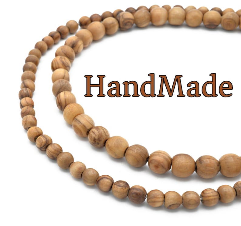 Joyas y rosarios de cuentas de madera de olivo: Materiales naturales para artesanía egipcia, textura de vetas marrones (6 mm y 8 mm, cuentas duraderas hechas a mano). imagen 2