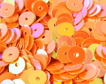 Flat Sequins Round Loose Sequin Pack: Orange Iridescent Multi-Size Sparkle (3mm-6mm, Center Hole, Lightweight for Sewing and Decor)