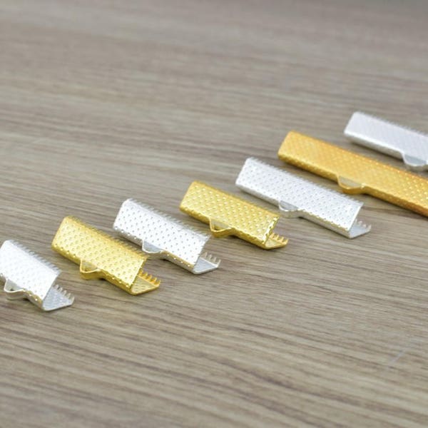 6mm/10mm/13mm/16mm/20mm/22mm/25m/30mm/35mm/40mm Silver Gold Plated Ribbon Crimps Ends Silver/ Gold Plated/Necklace Ribbon Crimp, End Caps