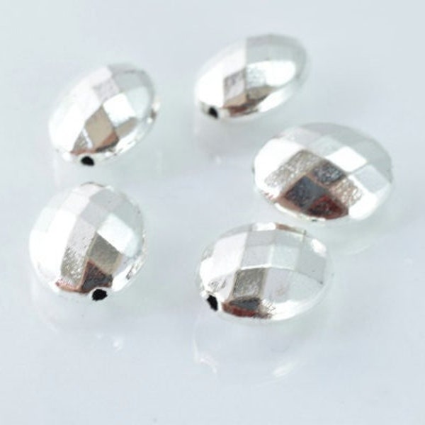 11x14mm Faceted Disco Oval Matte Silver Spacer Finding, Charm Pendant Alloy Metal Beads, Sold by 1 pack of 5pcs, 1m hole 7mm bead thickness.