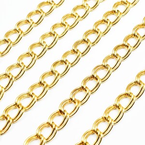 New Gold Plated tarnish resistant double link /parallel chain 18k size 6x2mm for jewelry making gfc47 sold by foot image 6