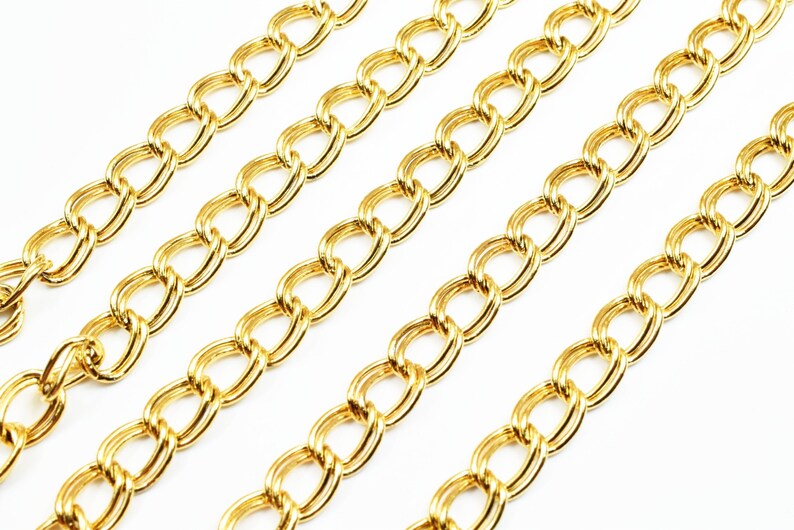 New Gold Plated tarnish resistant double link /parallel chain 18k size 6x2mm for jewelry making gfc47 sold by foot image 6