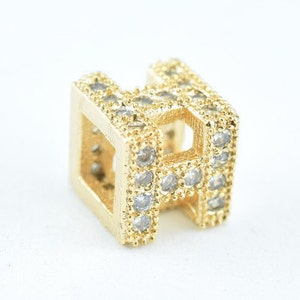 18k Gold Filled Micro Pave Beads Size 6mm Square with Clear CZ Cubic Zirconia- GFM22