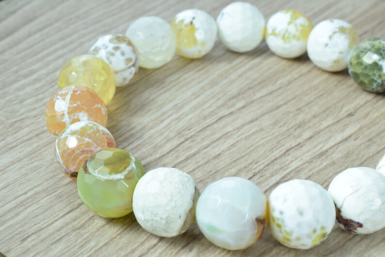 Agate Round Loose,Birthstone Beads for Jewelry1mm hole 14mm Off-White Green Tri-Color Beads Faceted Round Crazy Lace Patterned Mixed Lace