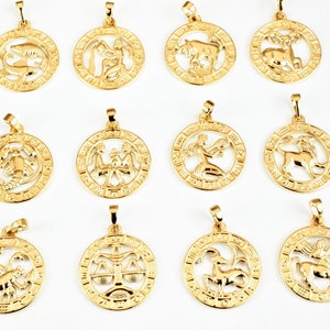 Charms Pendant Pinky Gold Filled Size 22x19.5mm Zodiac Coin Constellation Charm For Jewelry Making
