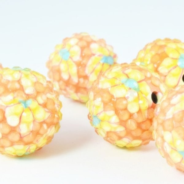 22mm Peach Color Floral Resin Wooden Round Beads, Wooden beads, Wholesale Bead, Basketball Wives Bead,Rhinestone Beads,Resin beads