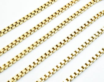 3mm 18k Gold Filled Alternative   Box Chain: Tarnish Resistant Finish -  , Jewelry Craft Supply, 3mm Thickness