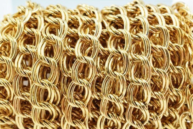 New Gold Plated tarnish resistant double link /parallel chain 18k size 6x2mm for jewelry making gfc47 sold by foot image 4