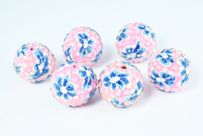 Basketball Wives Bead,Rhinestone Beads,Resin beads Wholesale Bead Wooden beads 10 PCs 22mm Pink Flower Textured Resin Wooden Round Beads