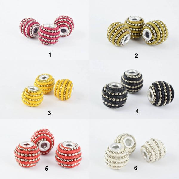 Perles d'argile indonésienne 14x13mm, perles faites main 6 pièces, fabrication de bijoux de style bohème balinais perles rondes décoratives