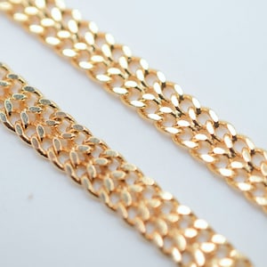 Gold Filled Look, EP Long Flat Cable Link Bismarck Cuban Chain Size 6mm, Thick 1.5mm 18K- GFC128H Sold by Foot