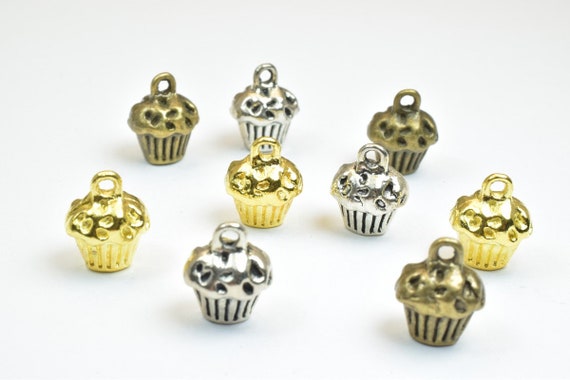 6 Pcs Silver Alloy Cup Cake Charm Beads Antique Silver Size 13x10x8mm  Decorative Design Metal Beads 3mm Jumpring Opening for Jewelry Making -   Canada