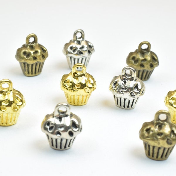 6 PCs Silver Alloy Cup Cake Charm Beads Antique Silver Size 13x10x8mm Decorative Design Metal Beads 3mm JumpRing Opening for Jewelry Making