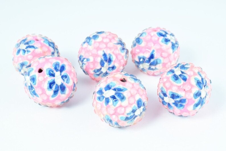 Basketball Wives Bead,Rhinestone Beads,Resin beads Wholesale Bead Wooden beads 10 PCs 22mm Pink Flower Textured Resin Wooden Round Beads