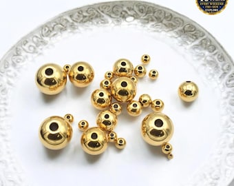 Gold Tone Beads - Seamless Spacer Beads - Gold-Plated Stainless Steel, Mixed Sizes 3-12mm, Durable Craft Supplies, Jewelry Making