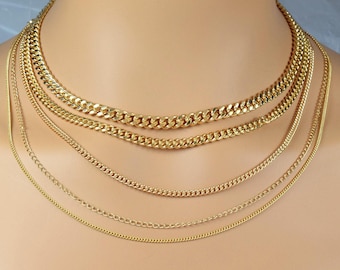 Gold Filled   Cuban Chain - Flat Extension Necklace - Tarnish Resistant Finish,   Metal, 18K and 14K Gold Filled Styles