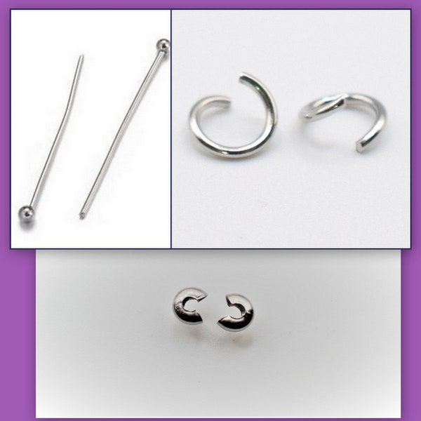 hypoallergenic Stainless Steel 40mm Head Pin ( 22 gauge) and 6/8/10mm Jump Ring and Crimp Cover 4mm/5mm Findings For Jewelry Supplier
