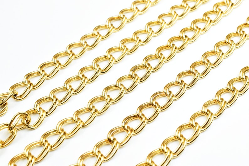 New Gold Plated tarnish resistant double link /parallel chain 18k size 6x2mm for jewelry making gfc47 sold by foot image 5