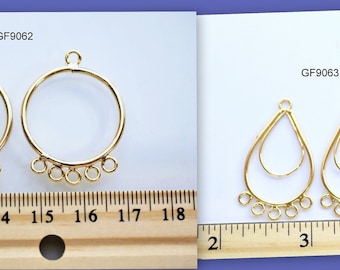 18K Tarnish Resistant Gold, EP Chandelier Earring Findings - Round  TearDrop Shapes for Jewelry Making