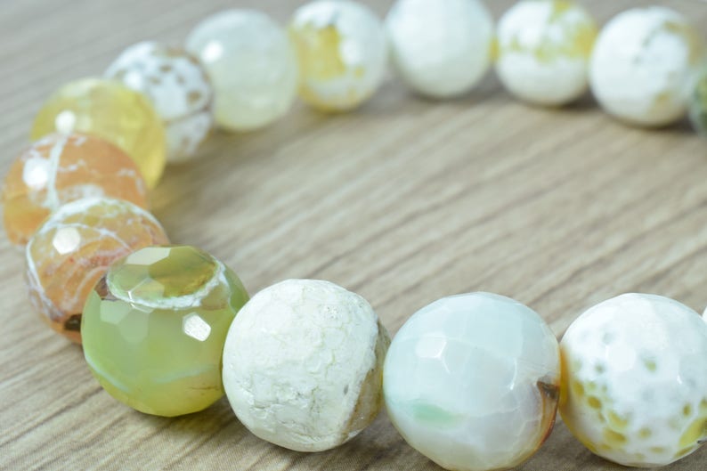 Agate Round Loose,Birthstone Beads for Jewelry1mm hole 14mm Off-White Green Tri-Color Beads Faceted Round Crazy Lace Patterned Mixed Lace