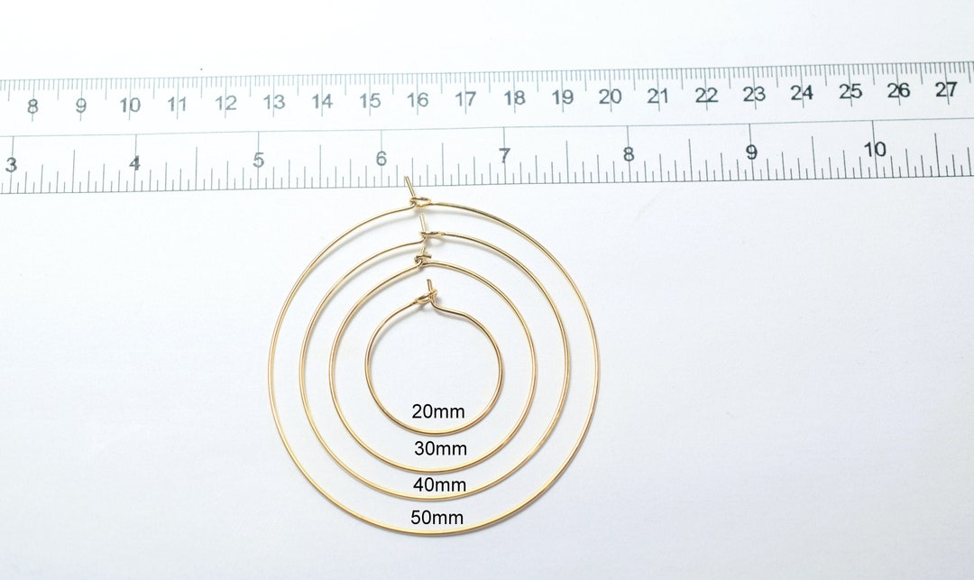 Wire Hoop Hook Earring 18K Gold Filled Size 20mm/30mm/40mm/50mm ...