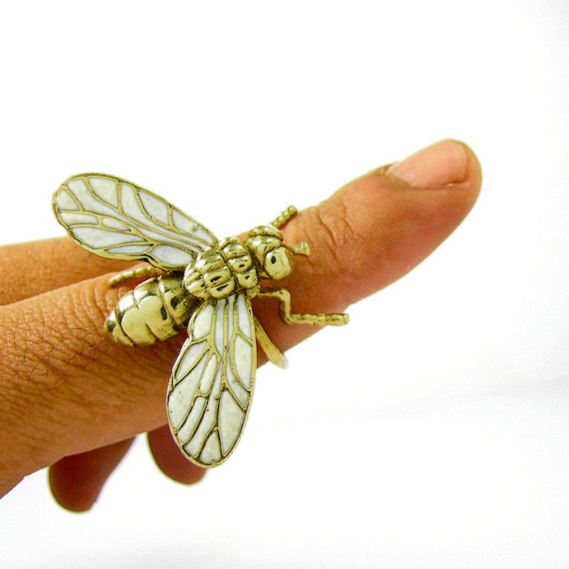 Flying Fly Ring in Brass With Enamel rocker Jewelry skull Etsy