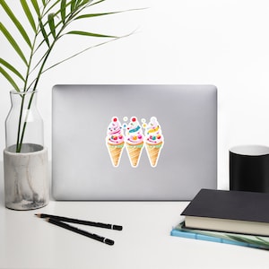 3 Ice Cream Cones Bubble-free STICKERS laptop sticker water bottle sticker notebook sticker