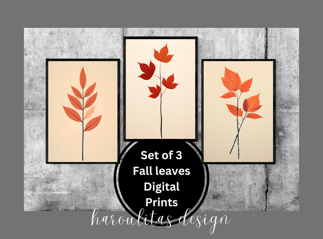 Autumn Printable Art Set of 3,autumn Leaf Wall Art,printable Poster ...