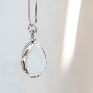 Teardrop Silver Lockets for Hair, Glass Locket for Photo Locket, Sterling Silver Locket, Statement Locket, Silver Locket Pendant Necklace